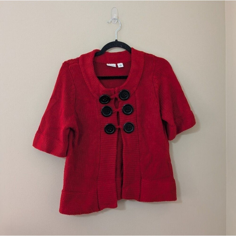 Y2K Red Chunky Knit Mod Cardigan Sweater/Peacoat Style Sz S